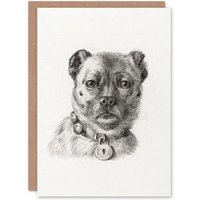 Artery8 Jean Bernard Art Card Dog Head with a Collar Pencil Drawing in White