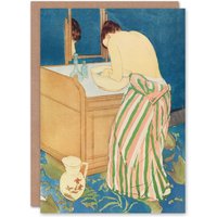 Artery8 Mary Cassatt Art Card Woman Bathing at Her Dressing Table in Blue