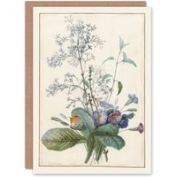 Artery8 Pierre-Joseph Redouté Art Card Bouquet of Flowers with Insects in White