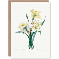 Artery8 Pierre-Joseph Redouté Art Card Daffodil Vintage Floral Illustration in White