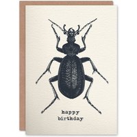 Artery8 Beetle Drawing Vintage Style Creepy Crawly Birthday Card in White