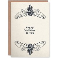 Artery8 Cicada Insect Bug Vintage Style Drawing Birthday Card in White