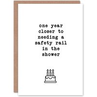 Artery8 Closer To Needing Shower Safety Rail Old Age Joke Birthday Card in White