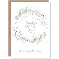 Artery8 Thursday's Child Has Far To Go Floral Wreath New Baby Card in White