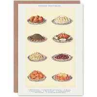 Artery8 Mrs Beeton Household Management Art Card Vegetable Side Dishes in White