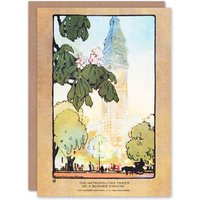 Artery8 Rachael R Elmer Art Card Metropolitan Tower Vintage Postcard in Orange