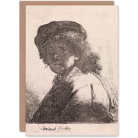 Artery8 Rembrandt van Rijn Art Card Self Portrait in a Cap & Scarf in White