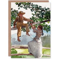 Artery8 Winslow Homer Art Card On the Fence Children Watercolour