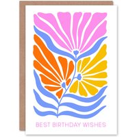 Artery8 Birthday Card Retro Groovy Flowers Best Wishes Pastel Floral in White