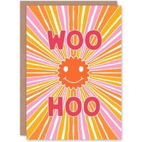 Artery8 Congratulations Card Groovy Smiley Face Trippy Congrats Sun Rays in Orange