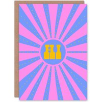 Artery8 Art Card Hi Groovy Pink Blue Sun Ray Pattern Retro Design