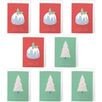Artery8 Pudding & Tree Christmas Card Set of 8 - A6 Size - Seasons Greetings
