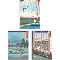 Artery8 Set of 3 Hiroshige Ricefields Green Blue Japanese Wall Art Prints | Size: A4