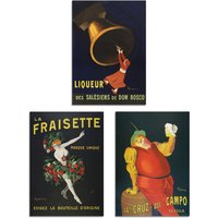 Artery8 Set of 3 Cappiello Vintage French Alcohol Adverts Wall Art Prints in Black | Size: A3