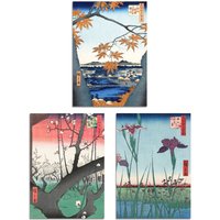 Artery8 Set of 3 Utagawa Hiroshige Nature Japanese Landscapes Art Prints | Size: A3