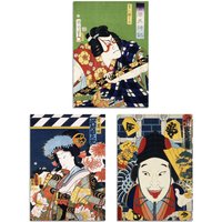 Artery8 Set of 3 Vintage Japanese Theatre Colourful Kabuki Wall Art Prints | Size: A3