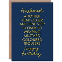 Wee Blue Coo Husband Birthday Card Another Year Older Mustard Trousers Joke Funny in Blue