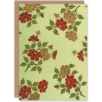 Artery8 GA & MA Audsley Art Card Japanese Flowers & Leaves Pattern in Green