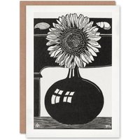 Artery8 Samuel J De Mesquita Art Card Stylised Sunflower in a Vase in Black