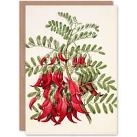 Artery8 Sarah Featon Art Card New Zealand Kaka Beak Plant Flowers in Beige