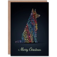 Artery8 Christmas Card Dog Lover Rainbow Colour Trees Pet Silhouette in Black