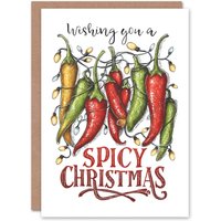 Artery8 Christmas Card Spicy Chilli Peppers Xmas Wishes in White