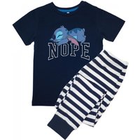 Lilo & Stitch Boy's Short-Sleeved Long Pyjama Set in Navy | Size: 3-4 Years