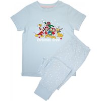 Disney Girl's Christmas Crew Minnie Mouse Stars Long Pyjama Set in Baby Blue | Size: 7-8 Years