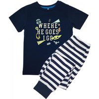 Star Wars Boy's Where He Goes Stripe Short-Sleeved Long Pyjama Set in Navy | Size: 7-8 Years