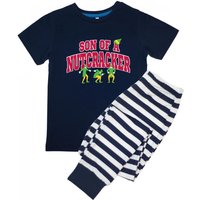 Elf Boy's Son Of A Nutcracker Striped Long Pyjama Set in Navy | Size: 7-8 Years