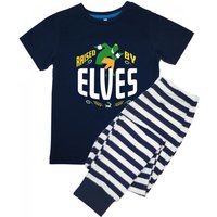 Elf Boy's Raised By An Stripe Short-Sleeved Long Pyjama Set in Navy | Size: 3-4 Years