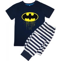 Batman Boy's Logo Drip Short-Sleeved Long Pyjama Set in Navy | Size: 7-8 Years