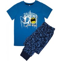Batman Boy's Graffiti Short-Sleeved Long Pyjama Set in Blue | Size: 3-4 Years