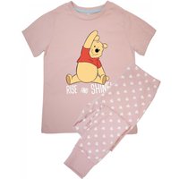 Disney Girl's Rise & Shine Winnie the Pooh Hearts AOP Long Pyjama Set in Baby Pink | Size: 3-4 Years