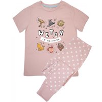 Harry Potter Girl's Witch In Training Hearts Short-Sleeved Training Long Pyjama Set in Baby Pink | Size: 3-4 Years