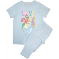Disney Girl's Love Princess AOP Short-Sleeved Long Pyjama Set in Baby Blue | Size: 3-4 Years