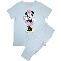 Disney Girl's Minnie Mouse Pose Short-Sleeved Long Pyjama Set in Baby Blue | Size: 6-7 Years