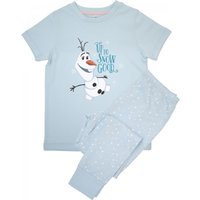Frozen Girl's Olaf Snow Short-Sleeved Long Pyjama Set in Baby Blue | Size: 5-6 Years