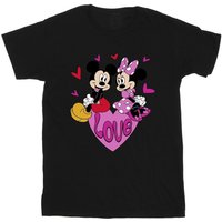 Disney Boy's Love Hearts Mickey & Minnie Mouse Hearts Cotton T-Shirt in Black | Size: 5-6 Years
