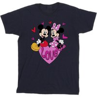 Disney Boy's Love Hearts Mickey & Minnie Mouse Hearts Cotton T-Shirt in Navy | Size: 12-13 Years