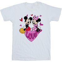 Disney Boy's Love Hearts Mickey & Minnie Mouse Hearts Cotton T-Shirt in White | Size: 5-6 Years