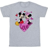 Disney Boy's Love Hearts Mickey & Minnie Mouse T-Shirt in Grey | Size: 9 Years