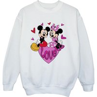 Disney Boy's Love Mickey & Minnie Mouse Hearts Sweatshirt in White | Size: 7-8 Years