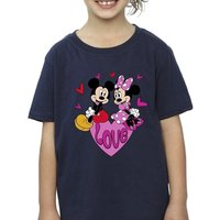 Disney Girl's Love Mickey Mouse & Minnie Mouse Hearts Cotton T-Shirt in Navy | Size: 7-8 Years