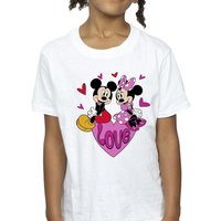 Disney Girl's Love Mickey Mouse & Minnie Mouse Hearts Cotton T-Shirt in White | Size: 7-8 Years