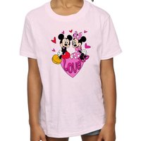 Disney Girl's Love Mickey Mouse & Minnie Mouse Hearts Cotton T-Shirt in Baby Pink | Size: 7-8 Years