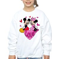 Disney Girl's Mickey & Minnie Mouse Hearts Sweatshirt in White | Size: 9 Years