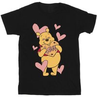 Winnie The Pooh Girl's Love Heart Cookie Cotton T-Shirt in Black | Size: 3-4 Years