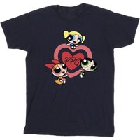 Powerpuff Girls Girl's Double Heart Cotton T-Shirt in Navy | Size: 12-13 Years