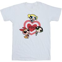 Powerpuff Girls Girl's Double Heart Cotton T-Shirt in White | Size: 12-13 Years